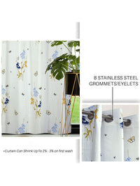 Cortina Blue & White 2 Pieces Floral Printed Cotton Window Curtain