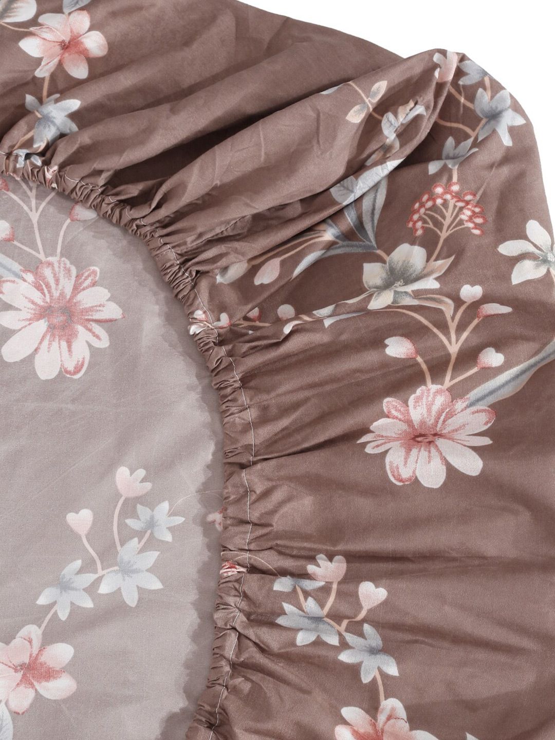 KLOTTHE Coklat & Pink Floral Printed 300 TC Dilengkapi Cadar King Double Dengan 4 Sarung Bantal