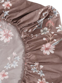 KLOTTHE Coklat & Pink Floral Printed 300 TC Dilengkapi Cadar King Double Dengan 4 Sarung Bantal