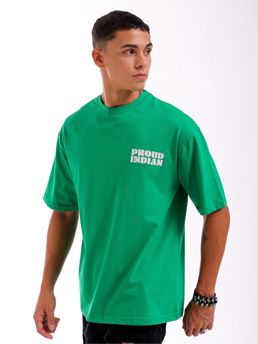 The Indian Garage Co Pure Cotton Back Printed Boxy Oversized Round Neck T-shirt