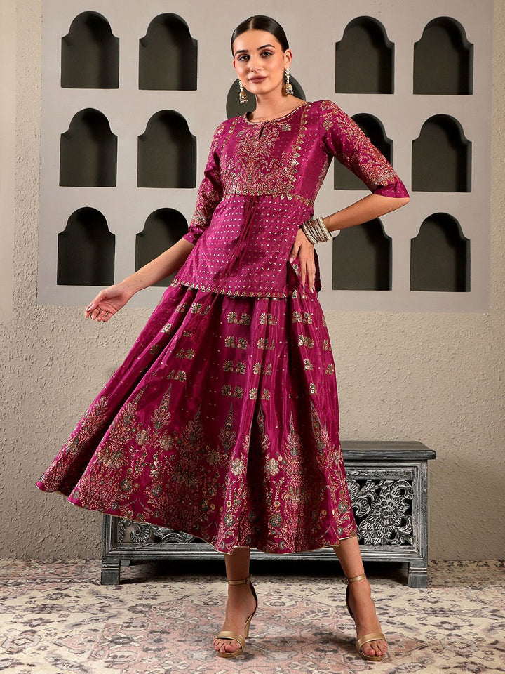W Maroon & Gold-Toned Ethnic Motifs Ethnic Maxi Maxi Dress