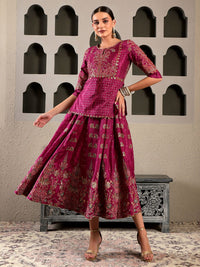 W Maroon & Gold-Toned Ethnic Motifs Ethnic Maxi Maxi Dress