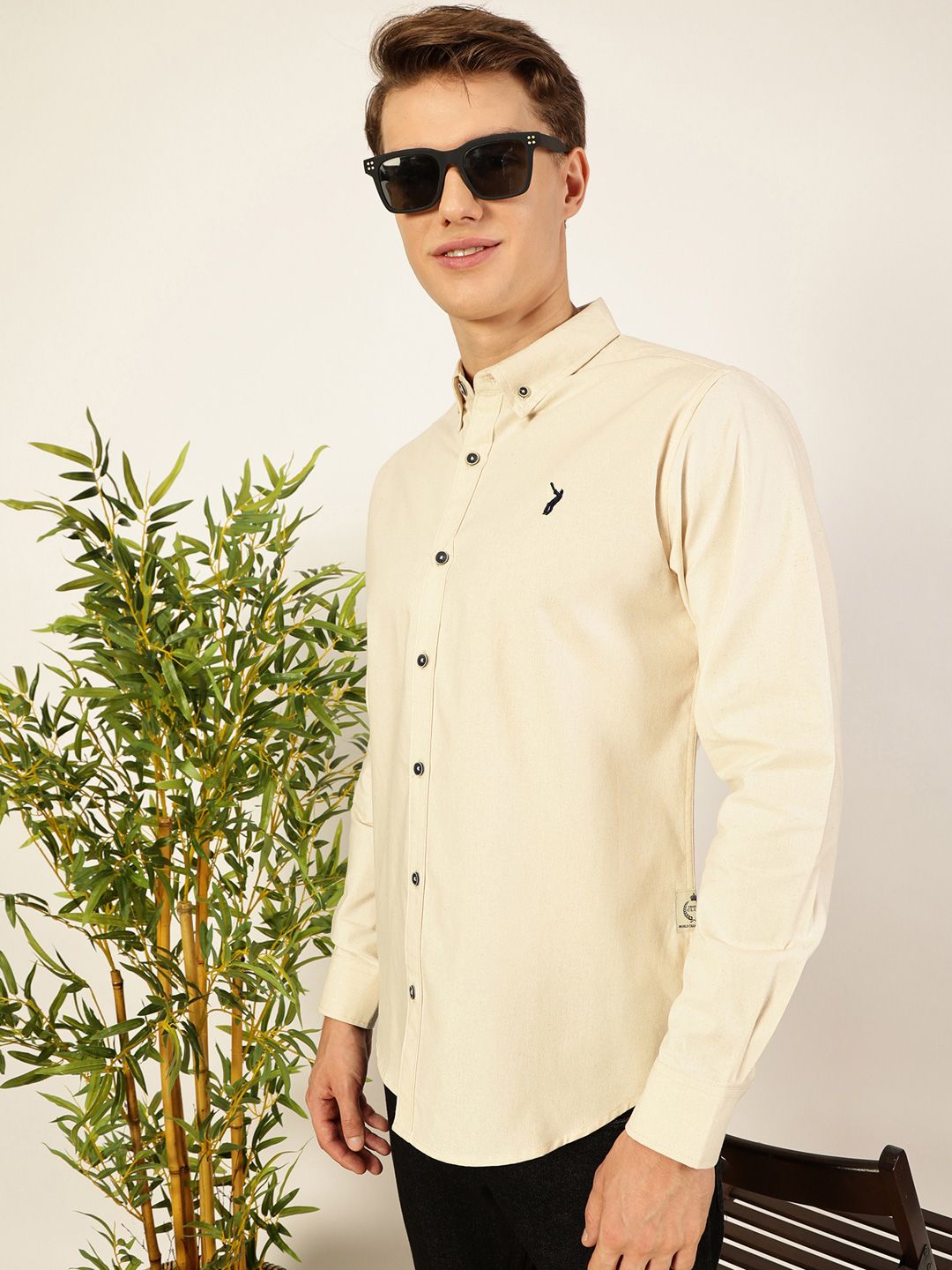 Thomas Scott Men Premium Button-Down Collar Solid Organic Cotton Slim Fit Casual Shirt