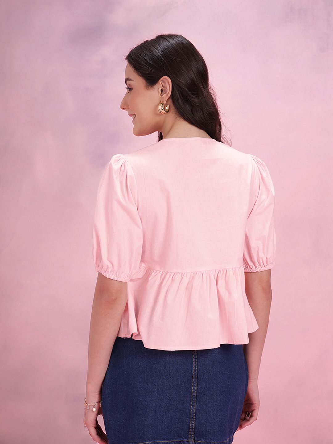 DressBerry Bow Tie-Ups Cotton Peplum Top
