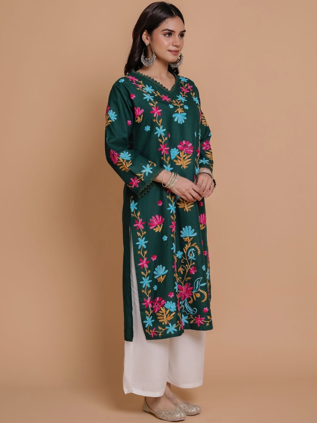 HOUSE OF KARI Floral Embroidered Pastels Cotton Straight Kurta