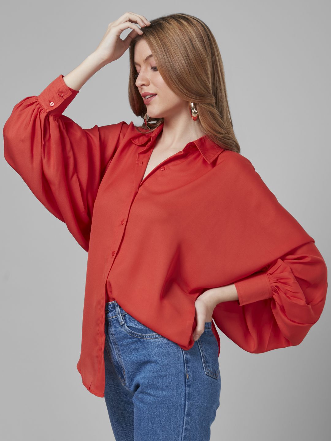 Style Quotient Women Solid Poly Crepe Oversized Casual Shirt