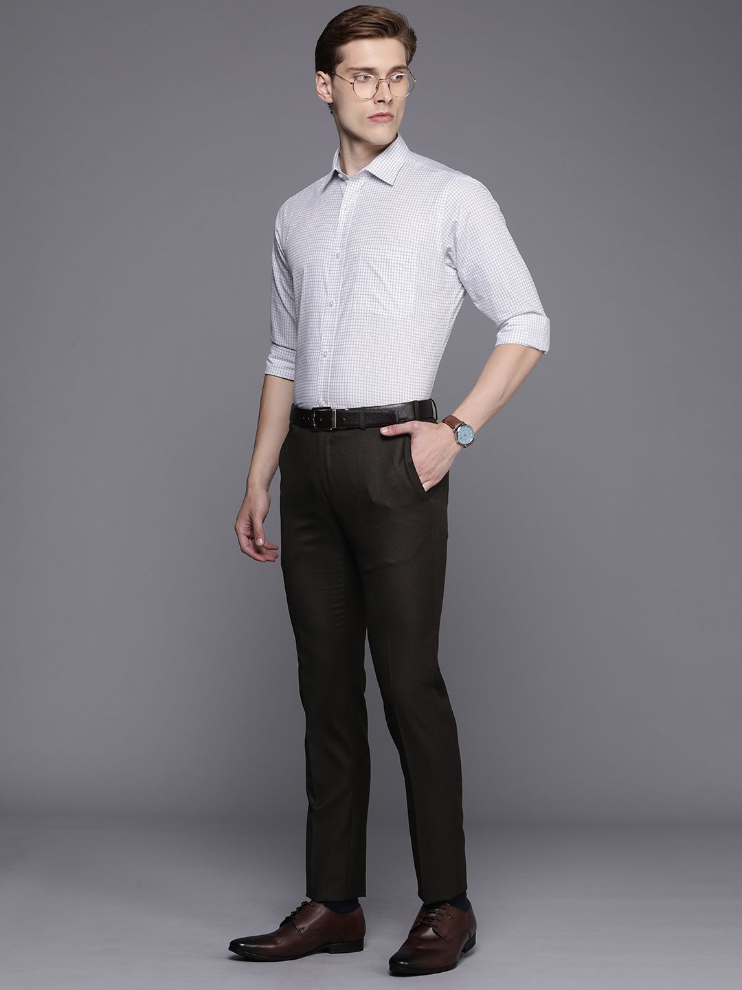 Raymond Pure Cotton Slim Fit Checked Formal Shirt