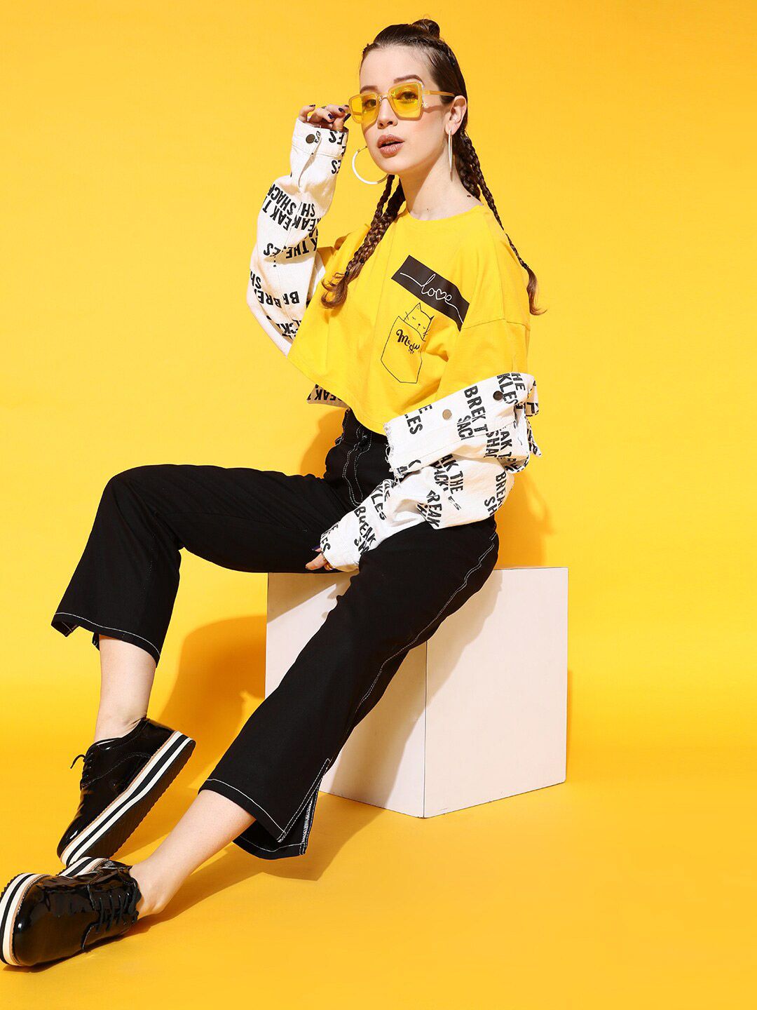 STREET 9 Women Yellow Abstract Tshirt