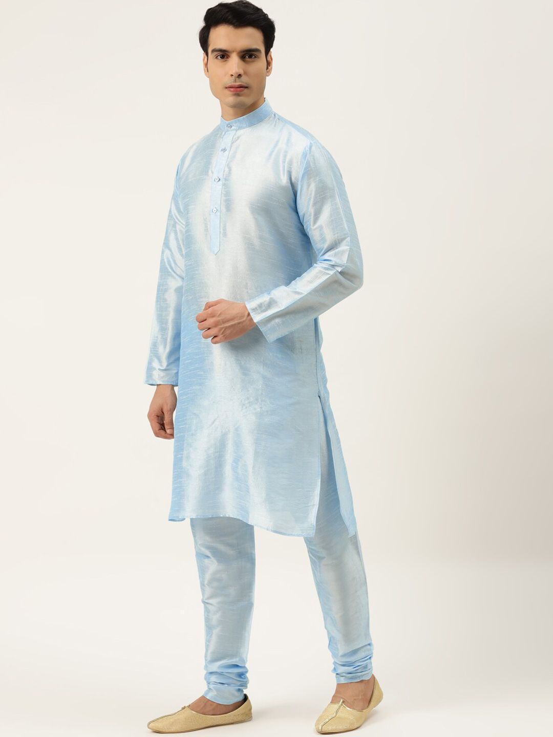 SOJANYA Mandarin Collar Straight Regular Kurta With Churidar & Nehru Jacket