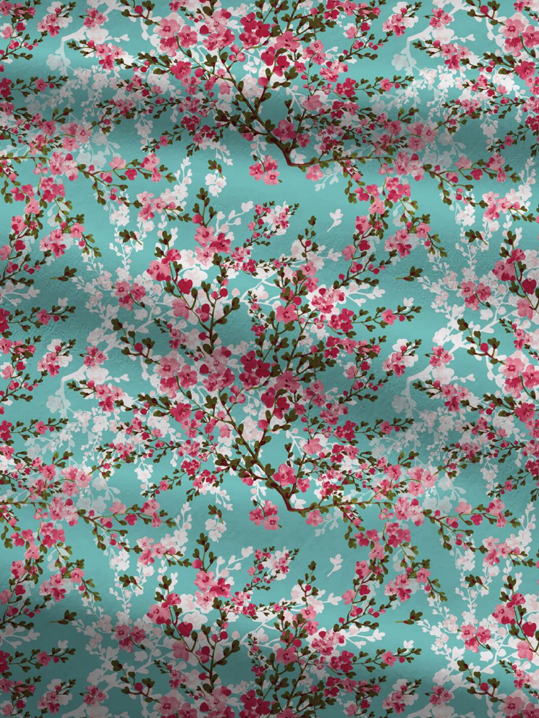 MYTRIDENT Turquoise Blue  Pink Floral Pure Cotton 144 TC Queen Bedsheet  2 Pillow Covers