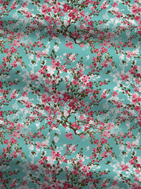 MYTRIDENT Turquoise Blue  Pink Floral Pure Cotton 144 TC Queen Bedsheet  2 Pillow Covers