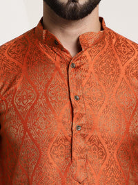 Sojanya Men Orange & Golden Ethnic Motifs Jacquard Kurta
