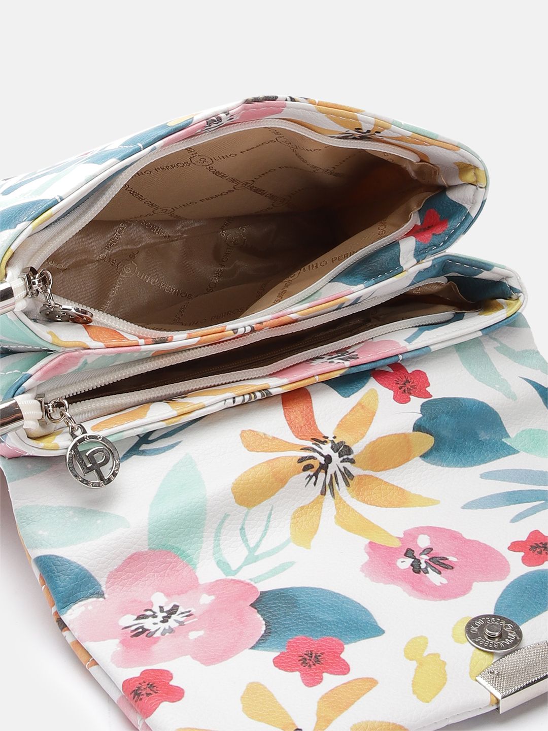 Lino Perros Floral Printed Structured Shoulder Bag with Quilted Detail