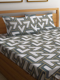 Myntra Elegant Homes White Geometric Printed Set Cadar King 300 TC 2.50 m x 2.25 m