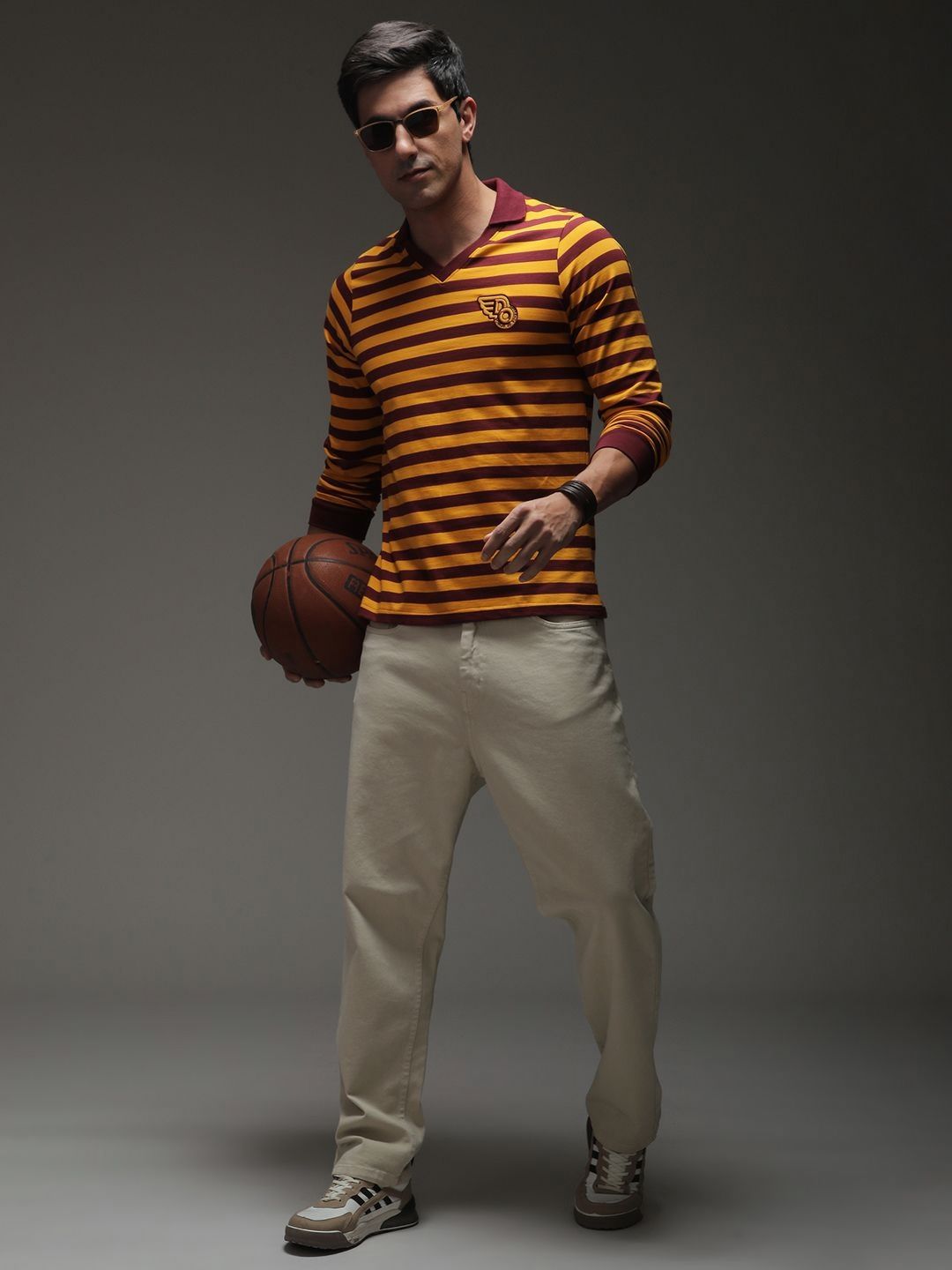 Difference of Opinion Men Striped Polo Collar Cotton T-shirt