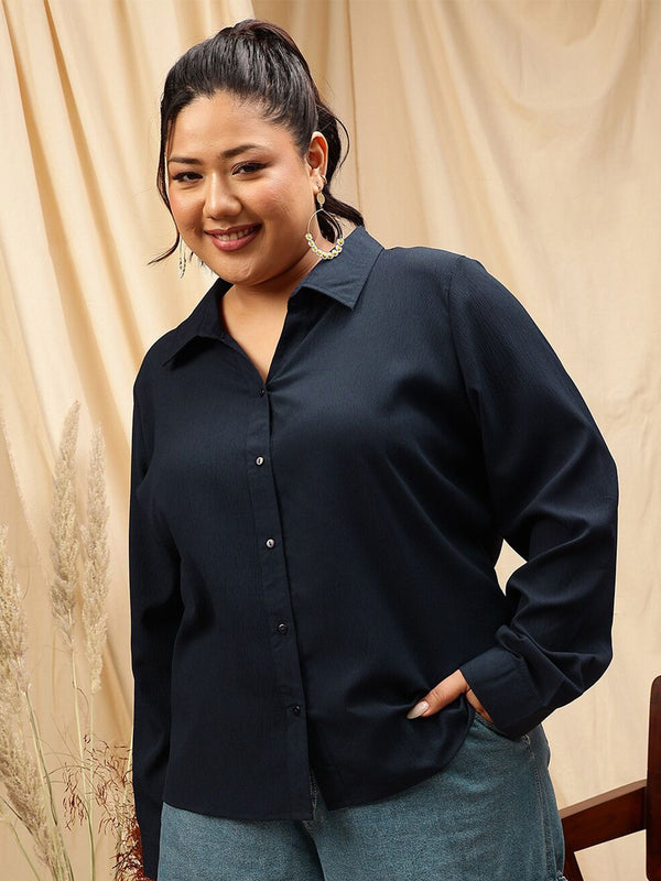 CURVY STREET Plus Size Spread Collar Comfort Opaque Casual Shirt