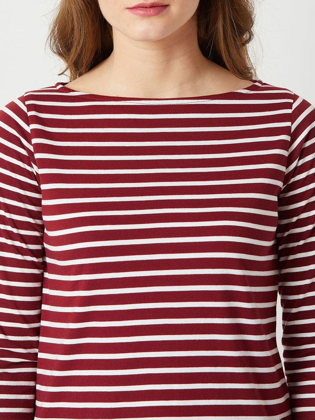 Miss Chase Maroon Striped Pure Cotton Top
