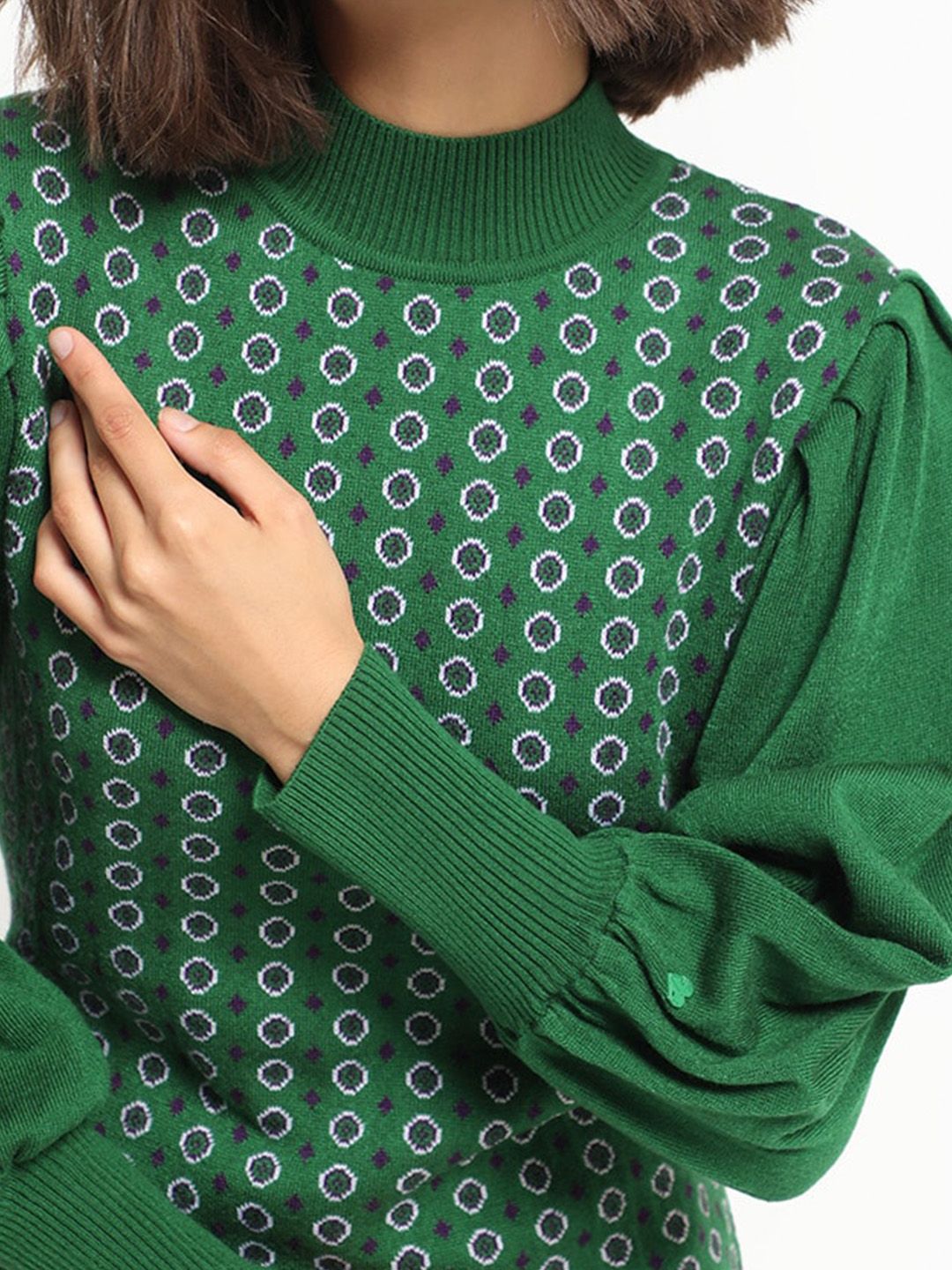 RAREISM Geometric Self Design Acrylic High Neck Sheath Winter Dresses