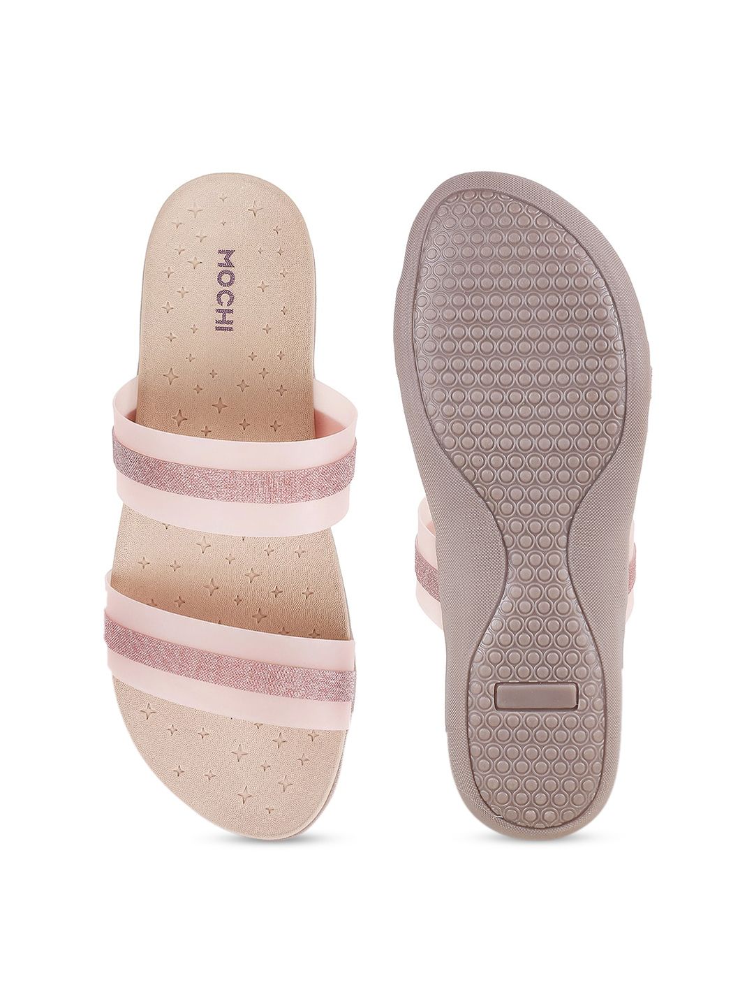 Mochi Women Peach-Coloured Striped Flats