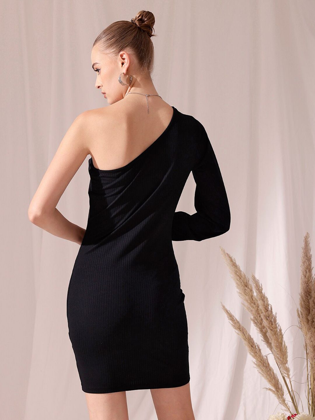 STREET 9 One Shoulder Long Puff Sleeves A-Line Dress