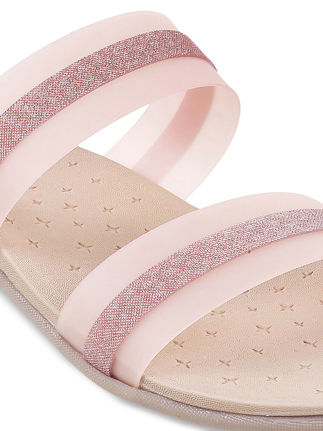 Mochi Women Peach-Coloured Striped Flats