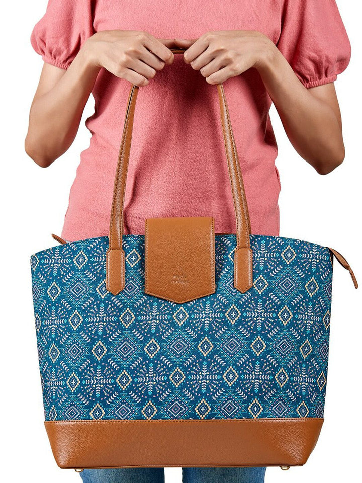 TEAL BY CHUMBAK Ethnic Motifs Printed Oversized Structured Tote Bag