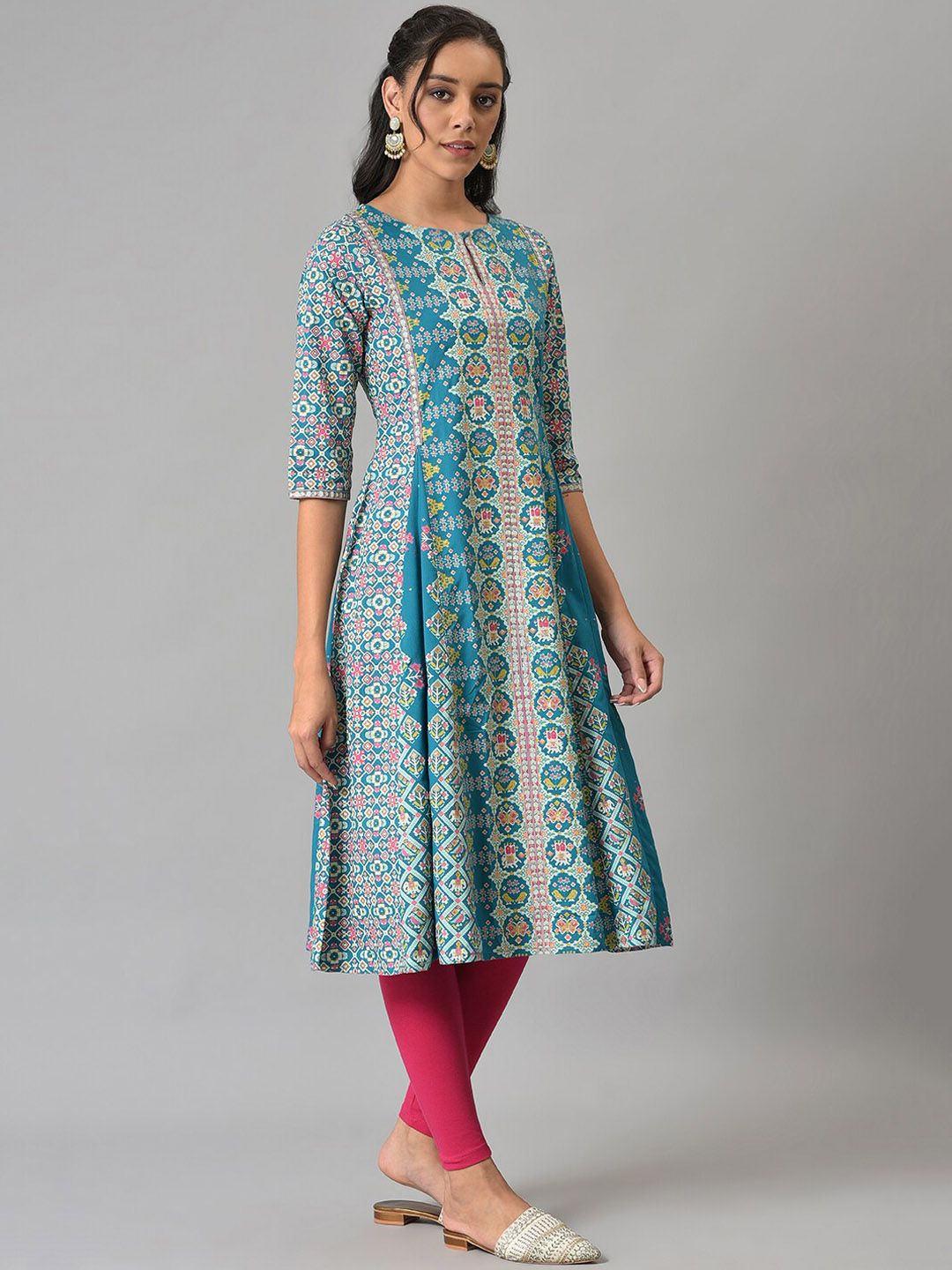 W Women Blue Ethnic Motifs Printed Anarkali Kurta