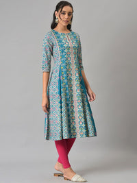 W Women Blue Ethnic Motifs Printed Anarkali Kurta