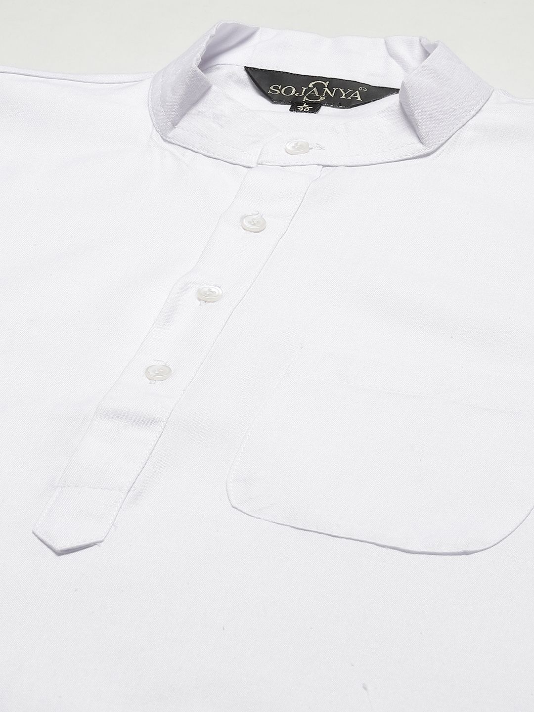 SOJANYA Men White Cotton Linen Solid Straight Kurta