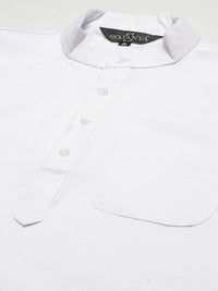 SOJANYA Men White Cotton Linen Solid Straight Kurta