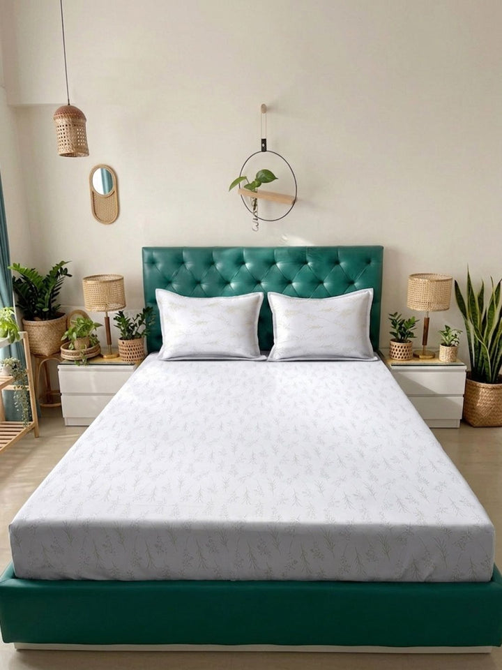 Myntra Elegant Homes White Floral 400 TC Bedsheet with 2 Pillow Covers