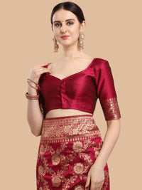 KALINI Maroon & Gold Ethnic Motifs Zari Silk Blend Banarasi Saree