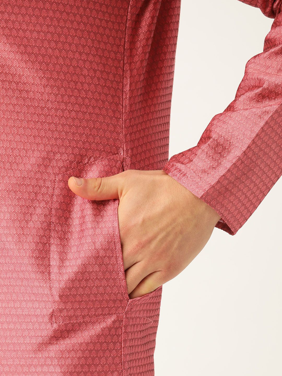 SOJANYA Men Pink Woven Design Straight Kurta