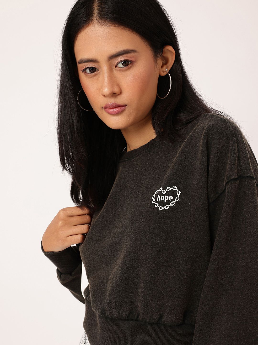 DressBerry Cotton Terry Relaxed Fit Crop Washed Sweatshirts