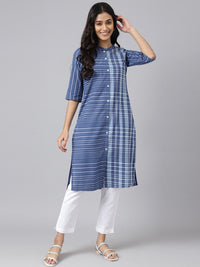AURELIA Women Blue Printed Mandarin collar Kurta