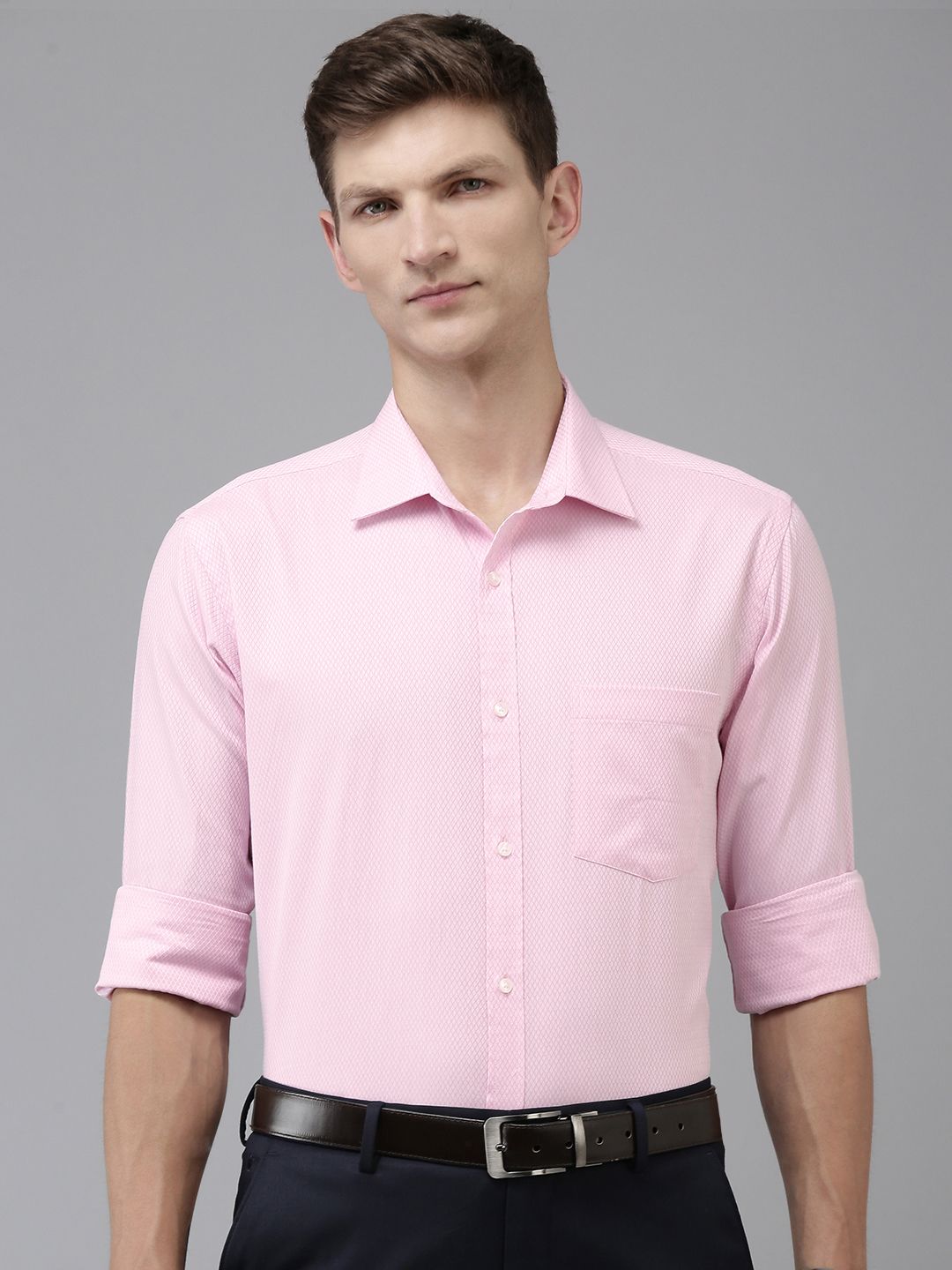 Park Avenue Pure Cotton Self Design Textured Slim Fit Opaque Formal Shirt