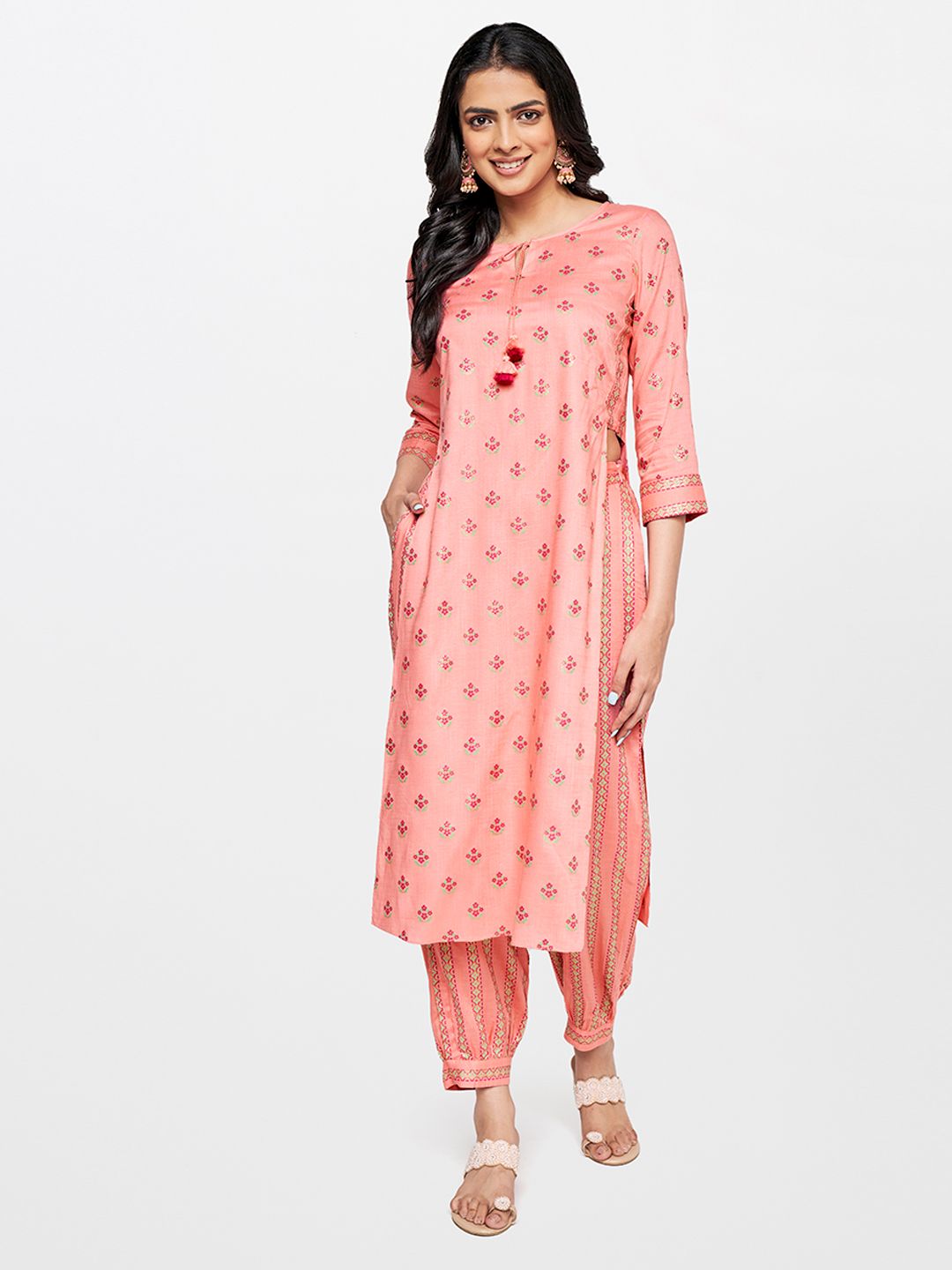 Global Desi Floral Printed Kurta with Dhoti Pant Set