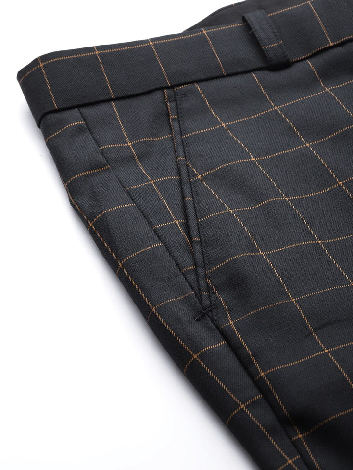 DENNISON Men Black Checked Smart Tapered Fit Trousers