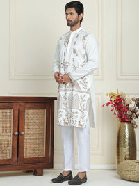 Jompers Ethnic Motifs Embroidered Mandarin Collar Straight Kurta  with Pyjamas
