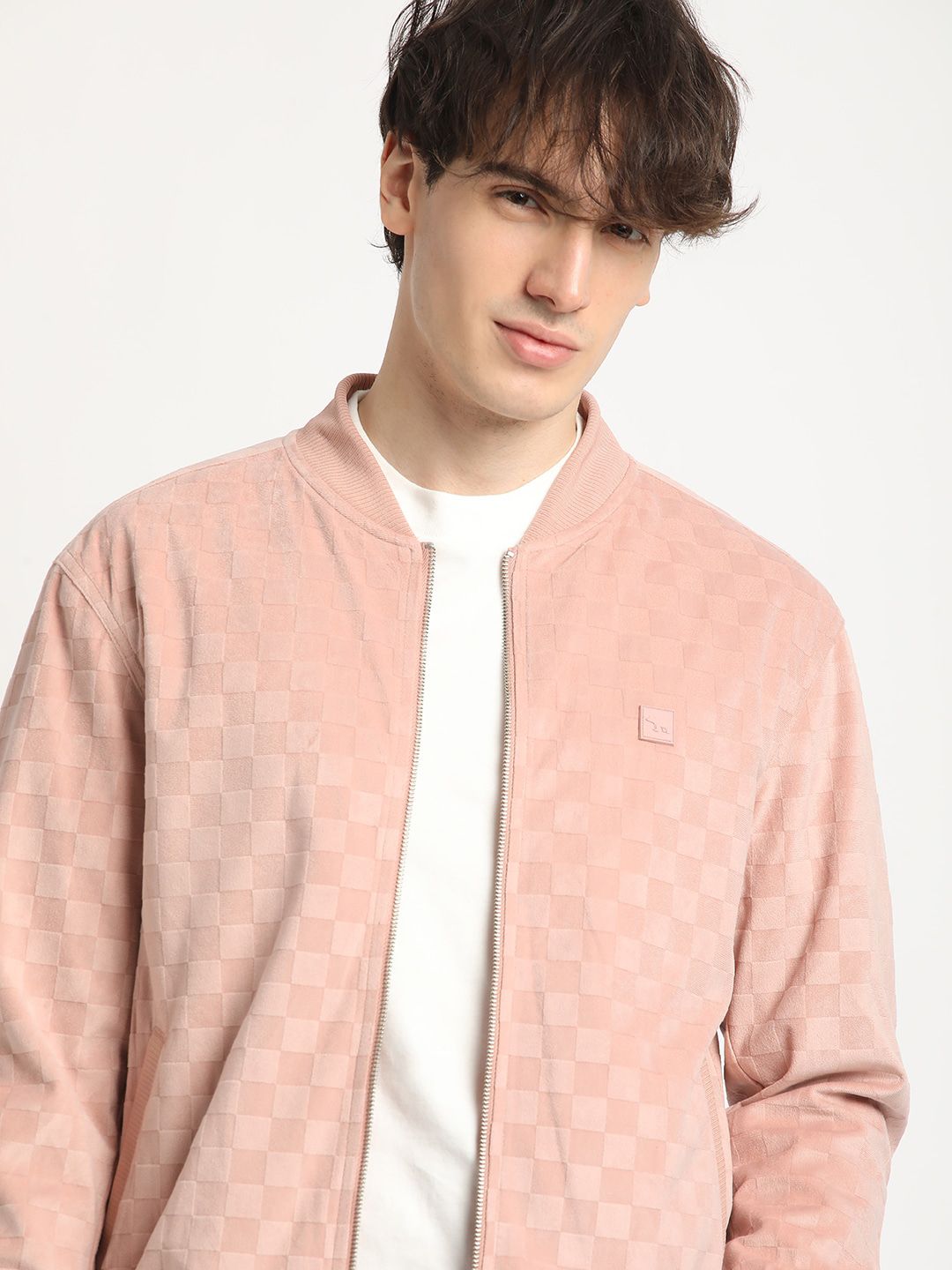 THE BEAR HOUSE Self Design Stand Collar Windcheater Bomber Jacket