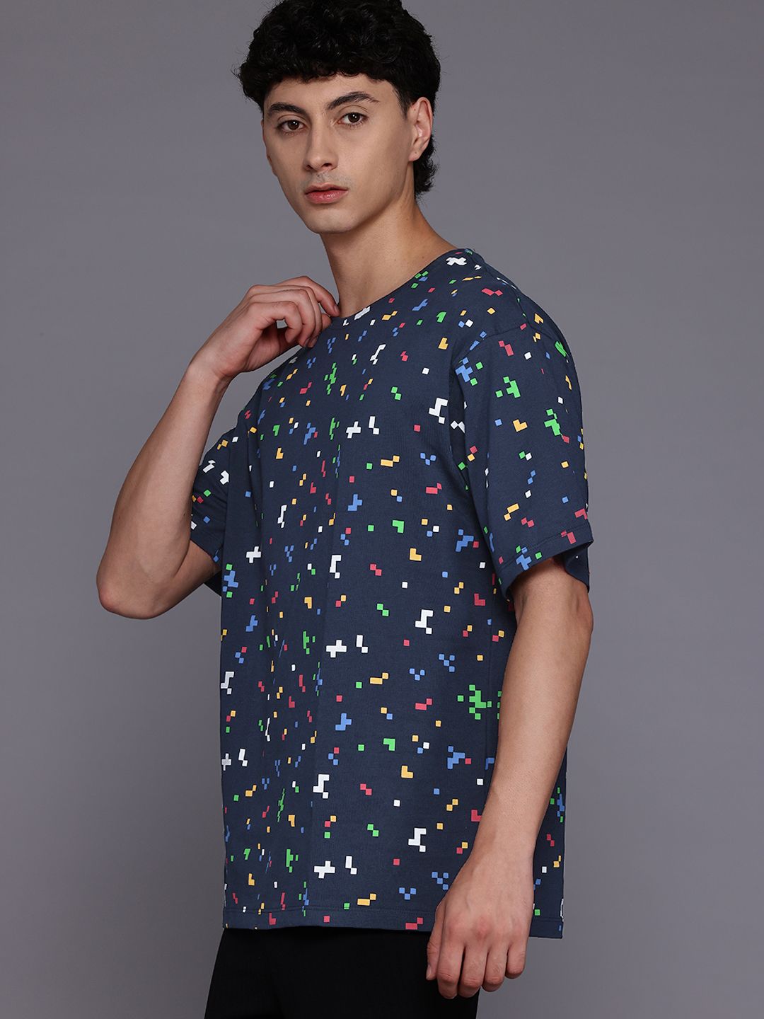 HRX by Hrithik Roshan Geometric Printed Drop-Shoulder Sleeves Pure Cotton T-shirt