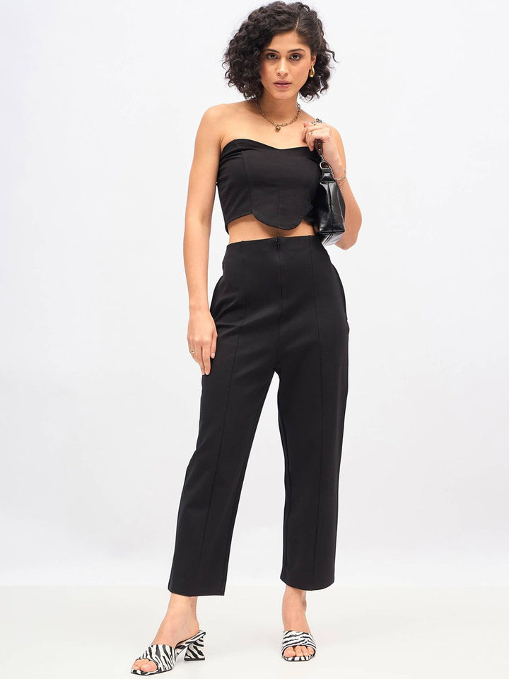 SASSAFRAS Women Black Straight Fit High-Rise Trousers