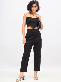 SASSAFRAS Women Black Straight Fit High-Rise Trousers