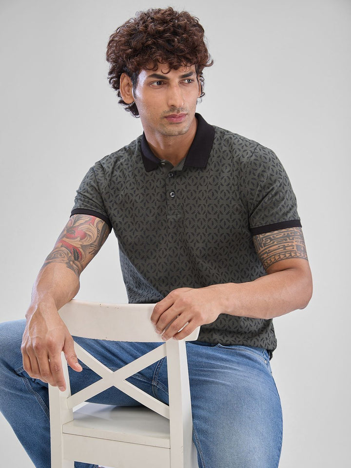 SPYKAR Men Geometric Printed Polo Collar Slim Fit T-shirt