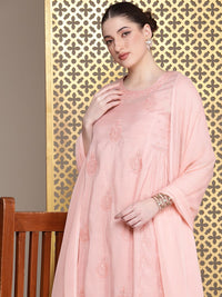 House of Pataudi Floral Chikankari Embroidered flared Jashn Kurta with Palazzo & Dupatta