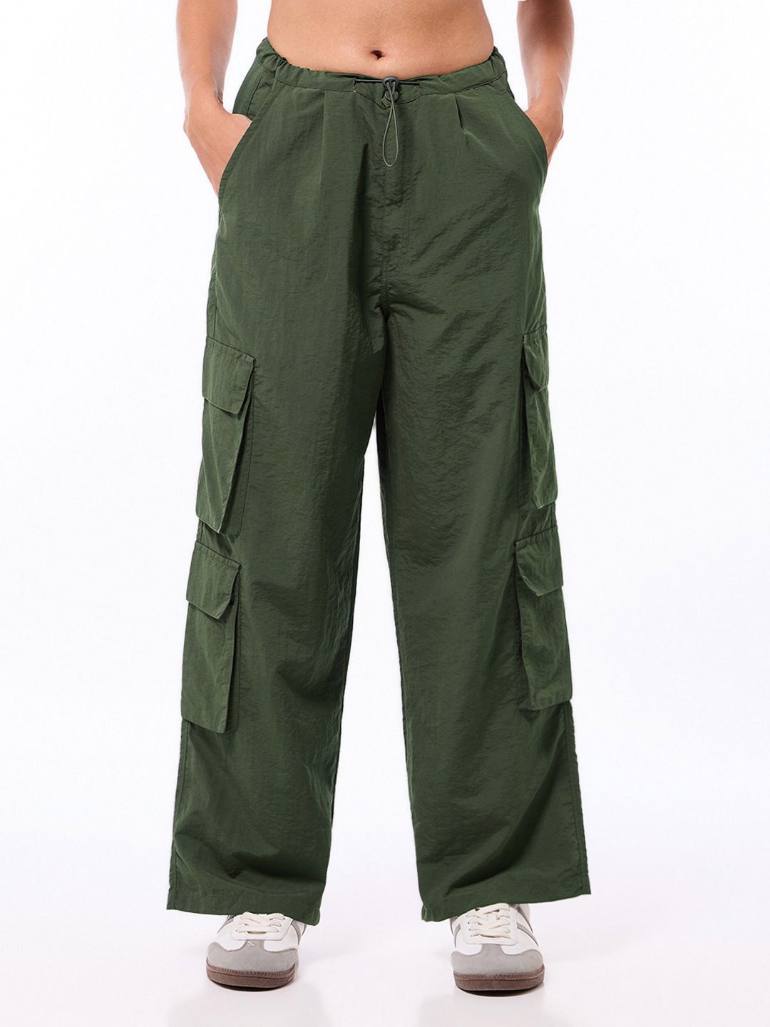 Bewakoof Women Baggy Loose Fit High-Rise Cargo Parachute Pants