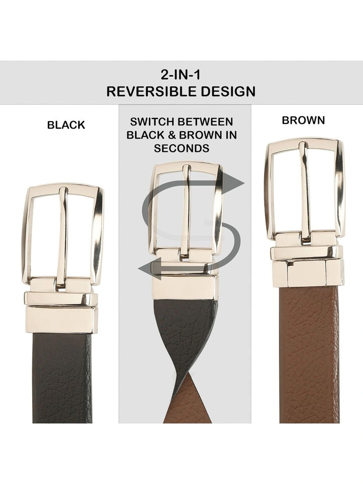 Teakwood Leathers Men Textured Leather Reversible Formal Belt