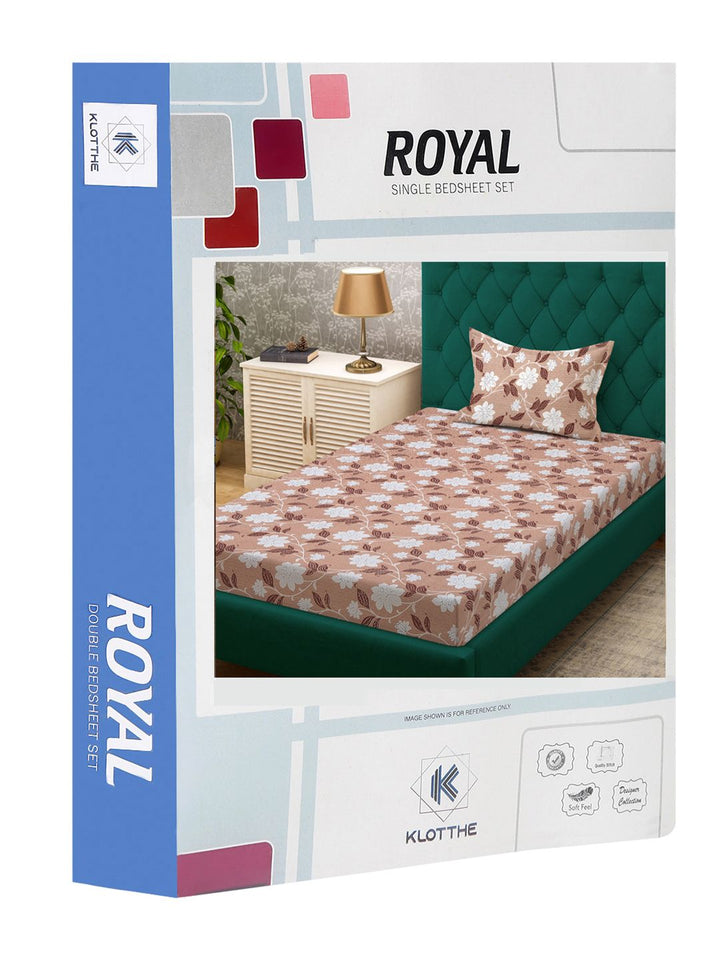 KLOTTHE Beige & White Printed Pure Cotton 400 TC Single Cadar Dengan Sarung Bantal