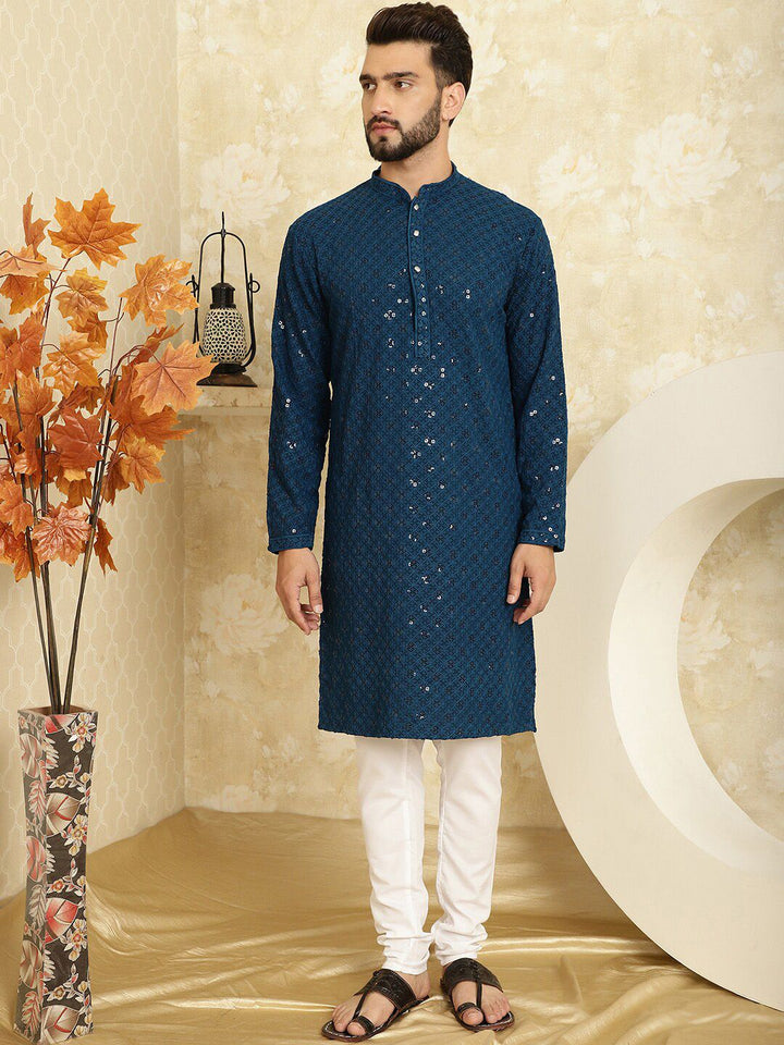 SOJANYA Embroidered Sequinned Pure Cotton Kurta with Pyjama Set