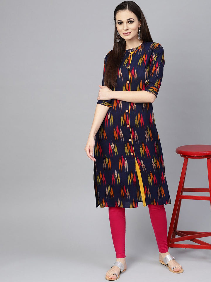 SOJANYA Kurta Lurus Bercetak Biru Laut & Merah Jambu Wanita